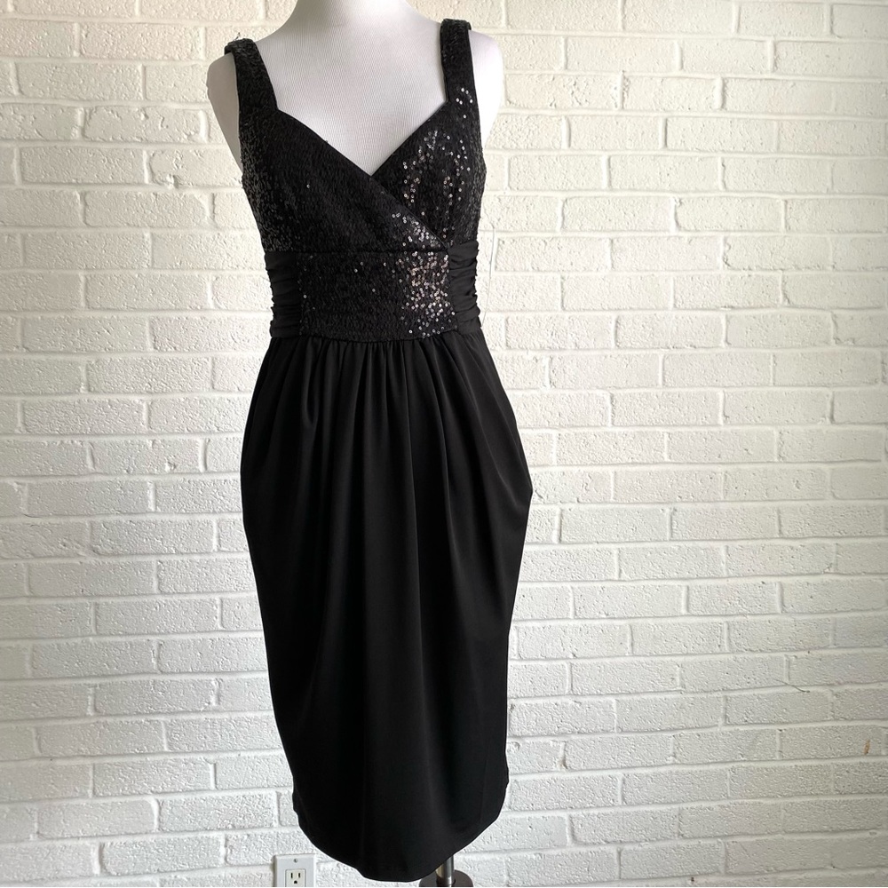 MAGGY LONDON LBD BLACK SEQUIN TOP DRESS WEDDING FORMAL SZ 6 COCKTAIL PARTY PROM